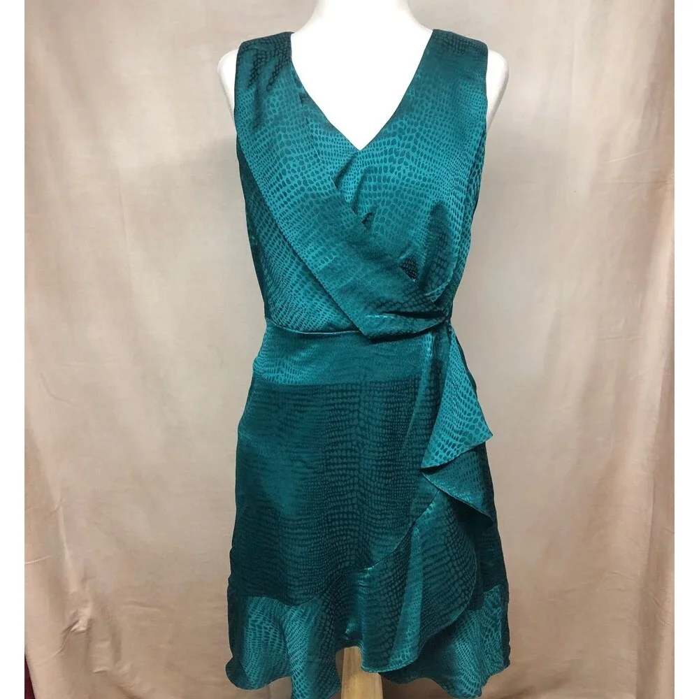Nine West women's Sleeveless Wrap Mini Dress size M Brazilian teal - Picture 2 of 12